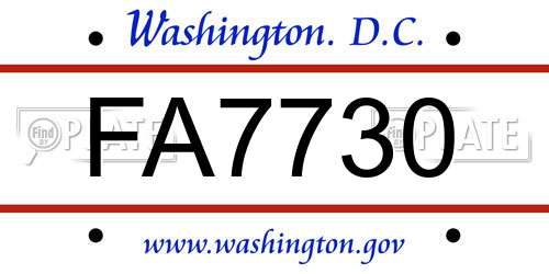 FA7730 District Of Columbia License Plate