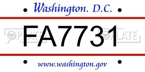 FA7731 District Of Columbia License Plate