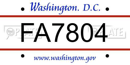 FA7804 District Of Columbia License Plate