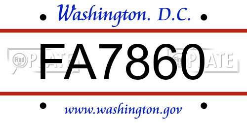 FA7860 District Of Columbia License Plate