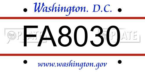 FA8030 District Of Columbia License Plate