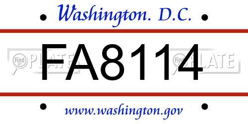 FA8114 District Of Columbia License Plate