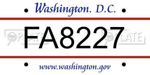 FA8227 District Of Columbia License Plate