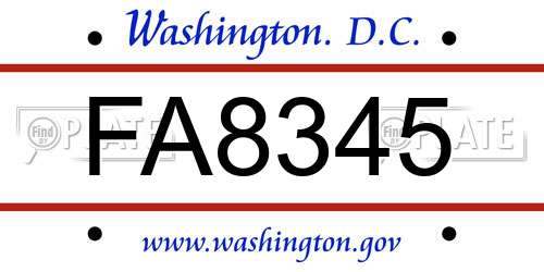 FA8345 District Of Columbia License Plate