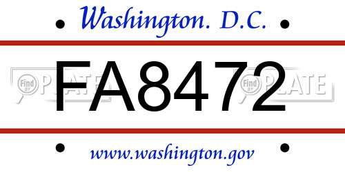 FA8472 District Of Columbia License Plate