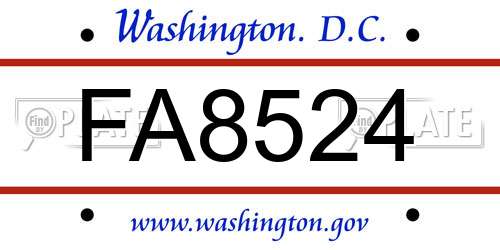 FA8524 District Of Columbia License Plate