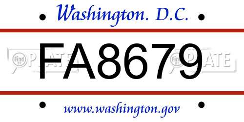 FA8679 District Of Columbia License Plate