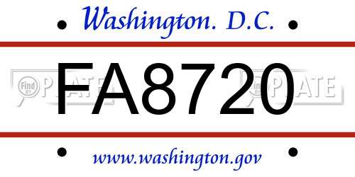 FA8720 District Of Columbia License Plate