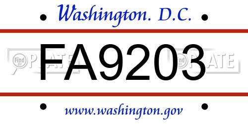 FA9203 District Of Columbia License Plate