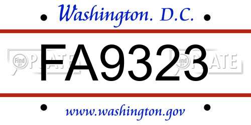 FA9323 District Of Columbia License Plate