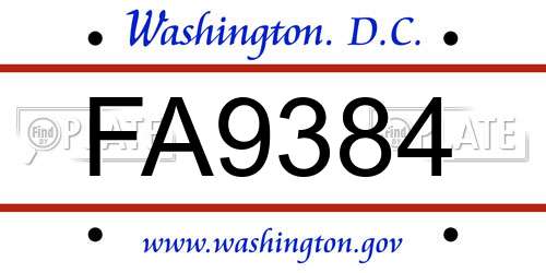 FA9384 District Of Columbia License Plate