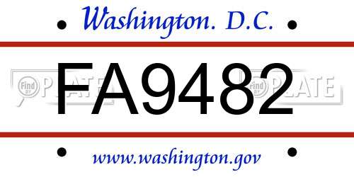 FA9482 District Of Columbia License Plate