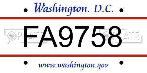 FA9758 District Of Columbia License Plate