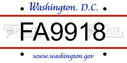 FA9918 District Of Columbia License Plate