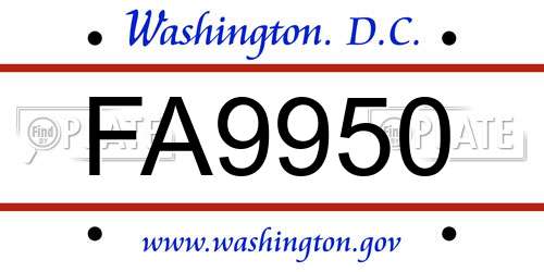 FA9950 District Of Columbia License Plate