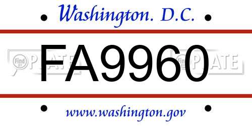FA9960 District Of Columbia License Plate
