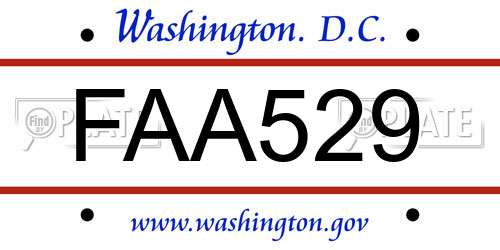 FAA529 District Of Columbia License Plate