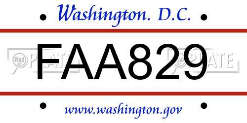 FAA829 District Of Columbia License Plate