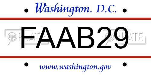 FAAB29 District Of Columbia License Plate