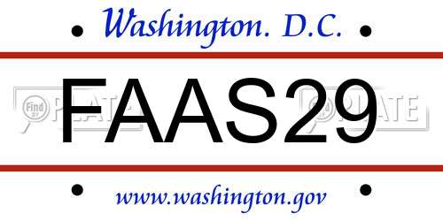 FAAS29 District Of Columbia License Plate