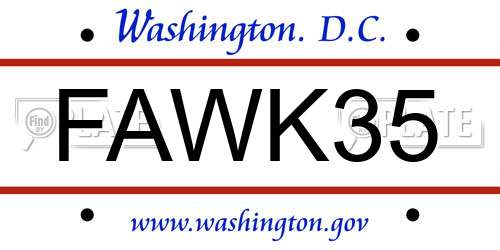 FAWK35 District Of Columbia License Plate