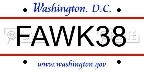 FAWK38 District Of Columbia License Plate
