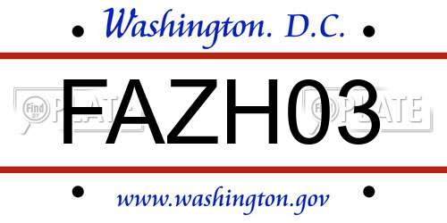 FAZH03 District Of Columbia License Plate