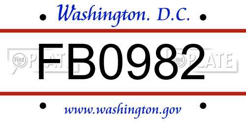 FB0982 District Of Columbia License Plate