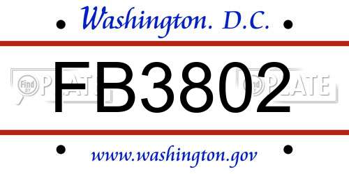 FB3802 District Of Columbia License Plate