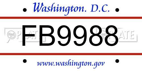 FB9988 District Of Columbia License Plate