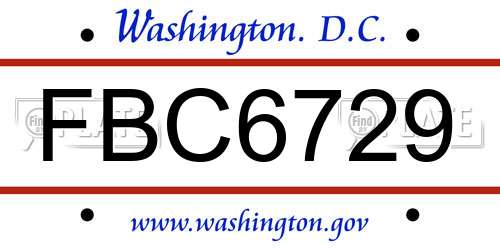 FBC6729 District Of Columbia License Plate