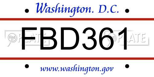 FBD361 District Of Columbia License Plate