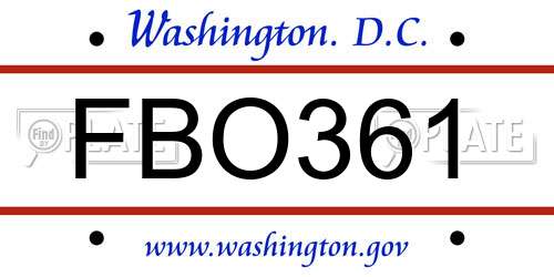 FBO361 District Of Columbia License Plate