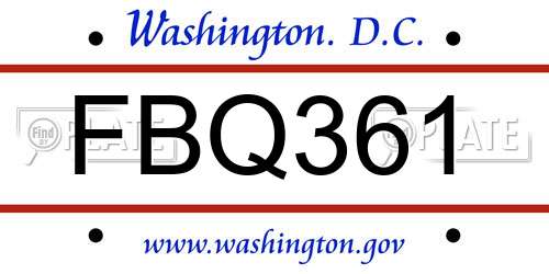 FBQ361 District Of Columbia License Plate