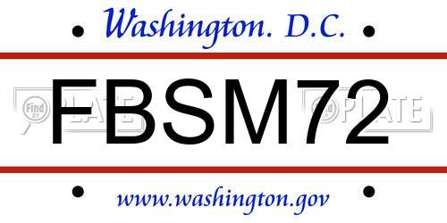 FBSM72 District Of Columbia License Plate