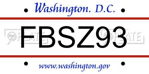 FBSZ93 District Of Columbia License Plate