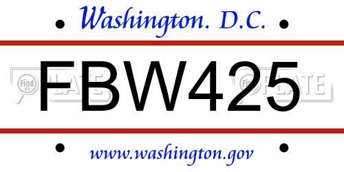 FBW425 District Of Columbia License Plate