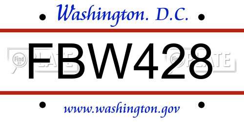 FBW428 District Of Columbia License Plate