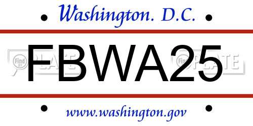 FBWA25 District Of Columbia License Plate