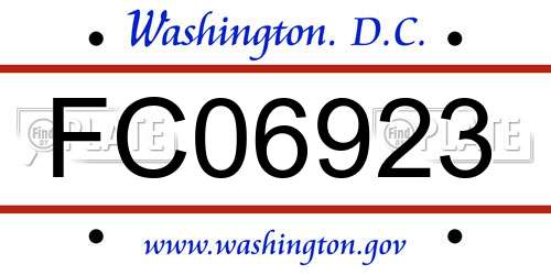 FC06923 District Of Columbia License Plate