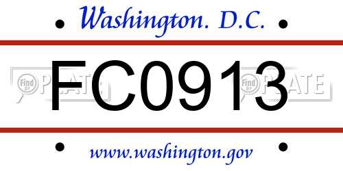 FC0913 District Of Columbia License Plate