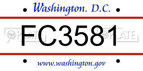 FC3581 District Of Columbia License Plate