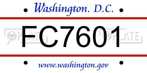 FC7601 District Of Columbia License Plate