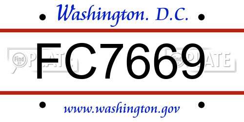 FC7669 District Of Columbia License Plate