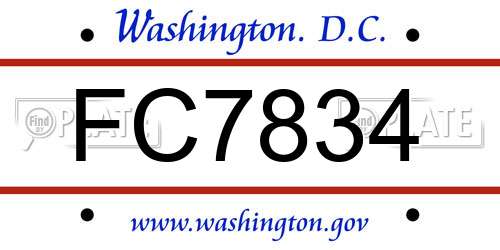 FC7834 District Of Columbia License Plate