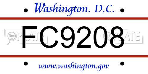 FC9208 District Of Columbia License Plate