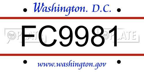 FC9981 District Of Columbia License Plate