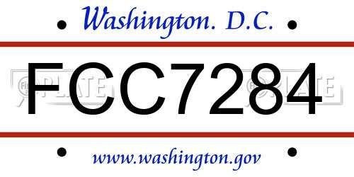 FCC7284 District Of Columbia License Plate