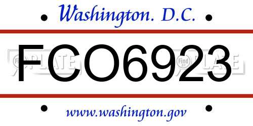FCO6923 District Of Columbia License Plate