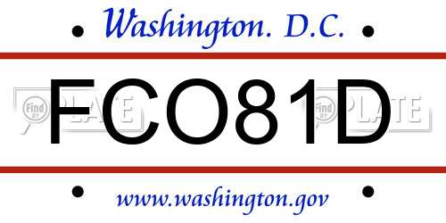 FCO81D District Of Columbia License Plate
